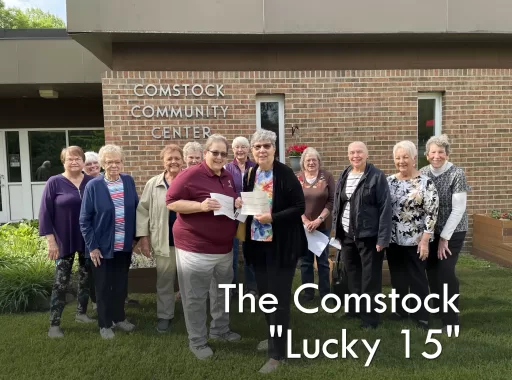 Group photo featuring members of the Comstock Lucky 15, a group of graduating classes from 1953-1967